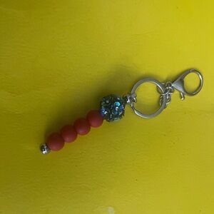 Vibrant Red and Blue Beaded Keychain